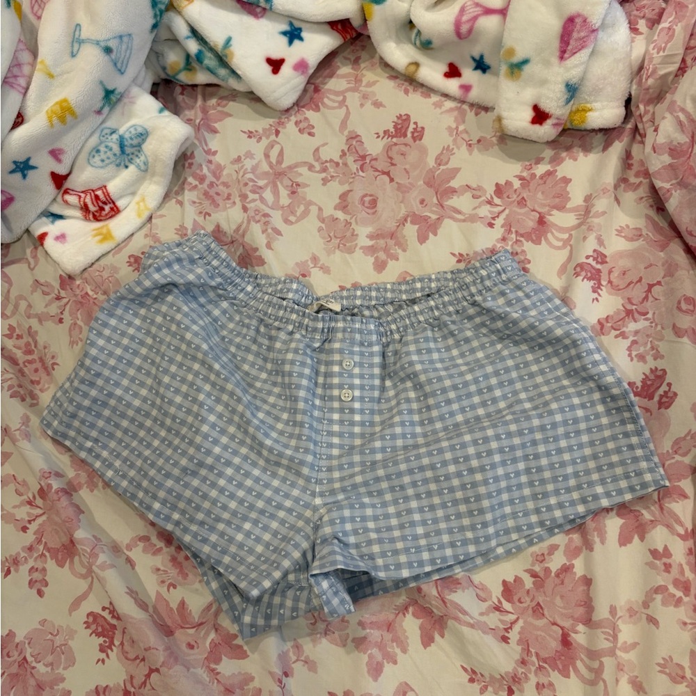 Brandy Melville Light Blue Gingham Pajama Shorts